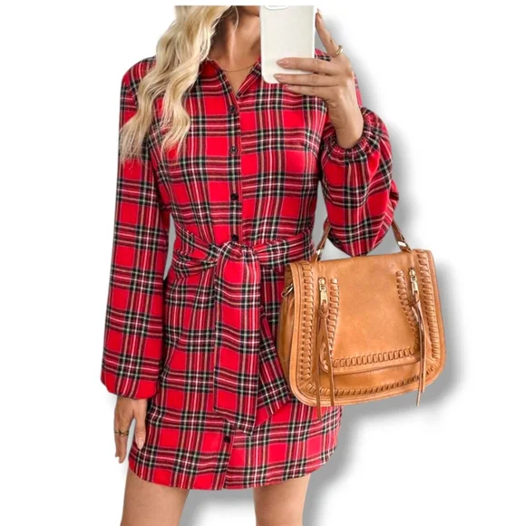 SHEIN Women's Franclia Button Down Plaid Belted Dress - Picture 11 of 12